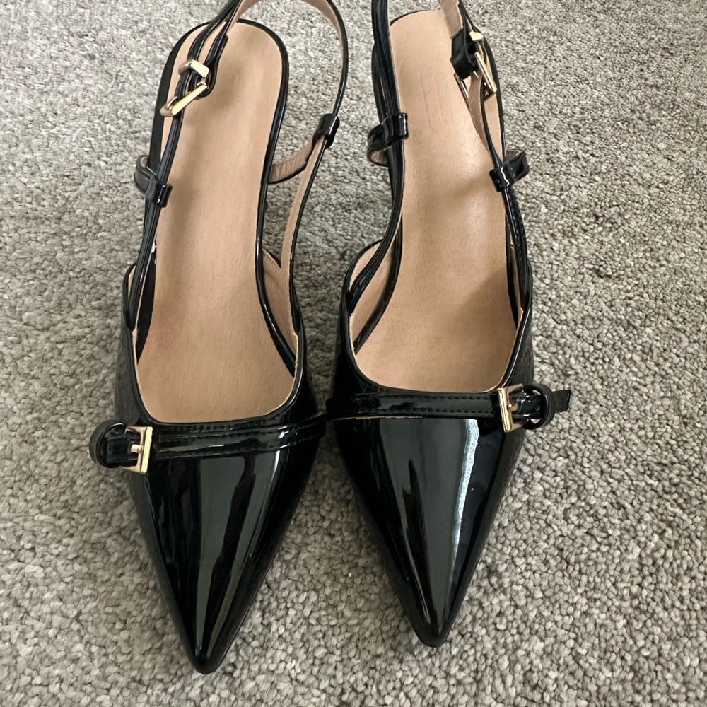 Black Patent Leather Slingback Heels